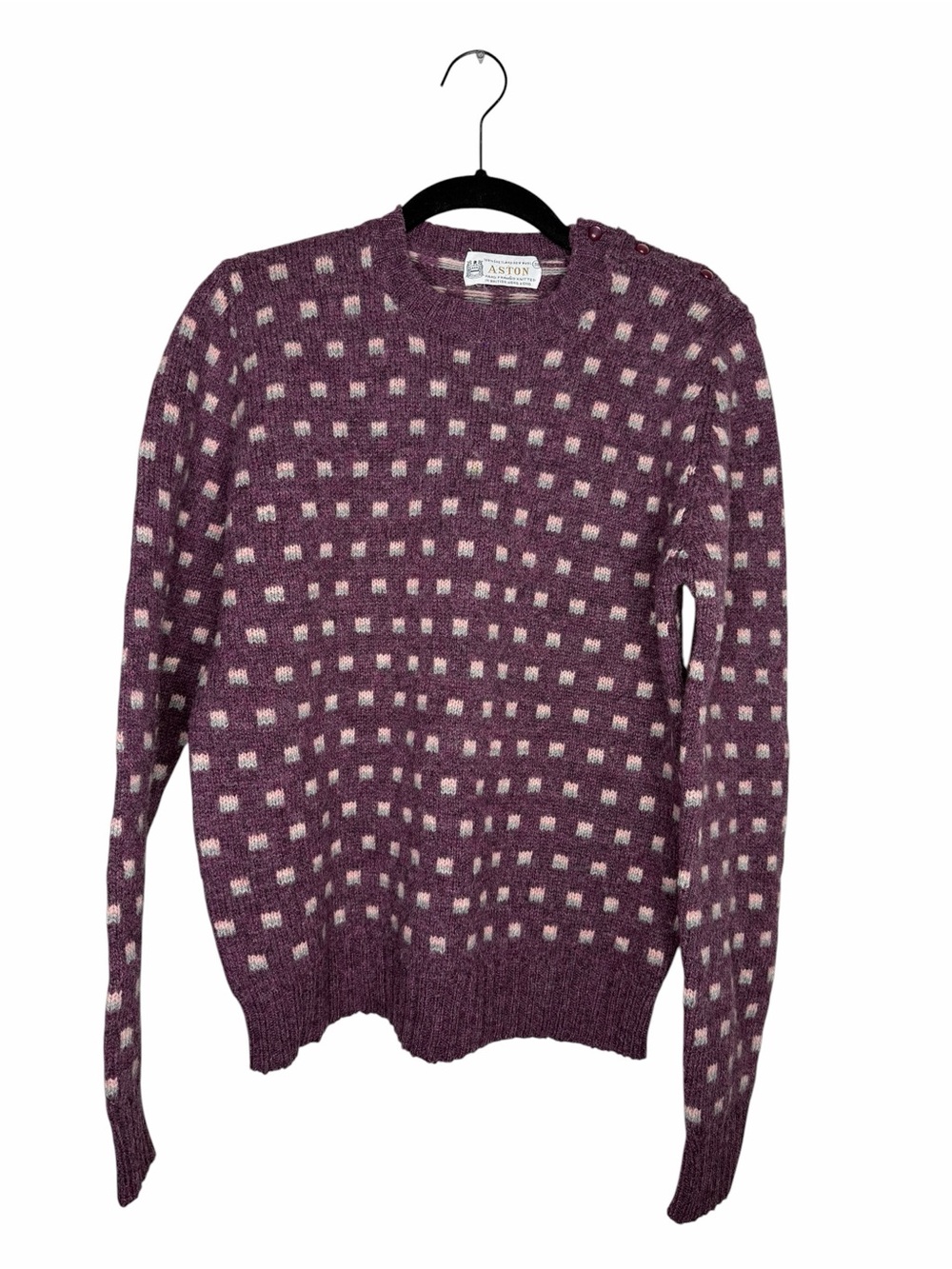 ASTON / vintage 100% Shetland wool purple pink square dot sweater / 38 (M)
